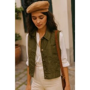 Vintage 90s Y2K Doncaster Olive Green Button Utility Vest Womens Size 2‎